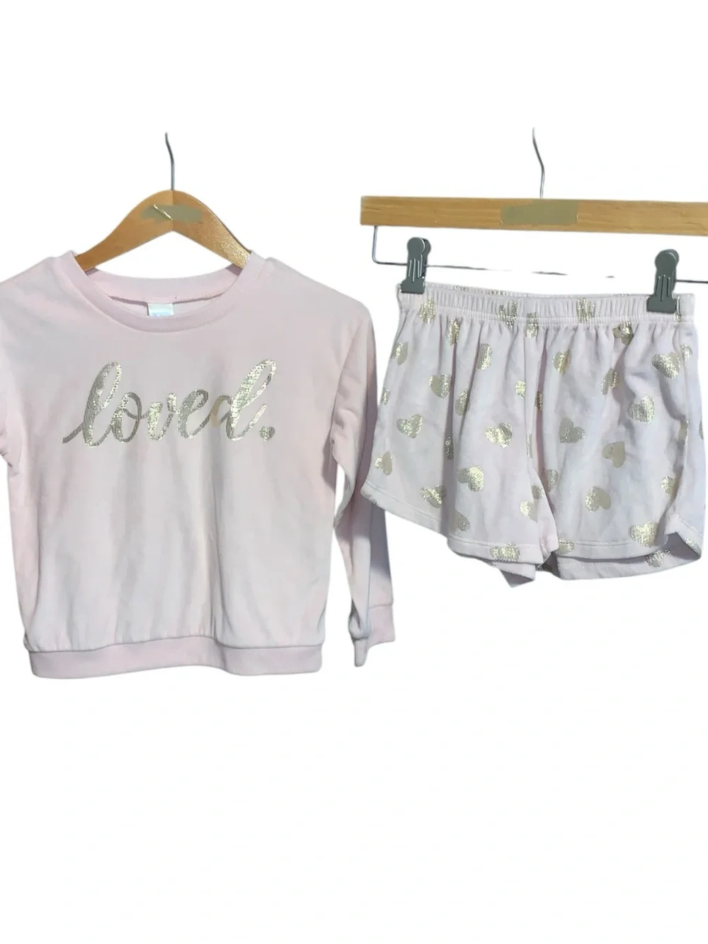 Children’s Place Pink 'Loved' Pajama Set Soft Velour Long Sleeve Top & Shorts